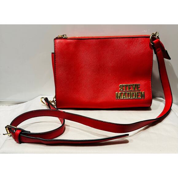 Steve Madden Logo Women’s Zip Crossbody Shoulder Bag designer Cherry Red Evening - Picture 11 of 11